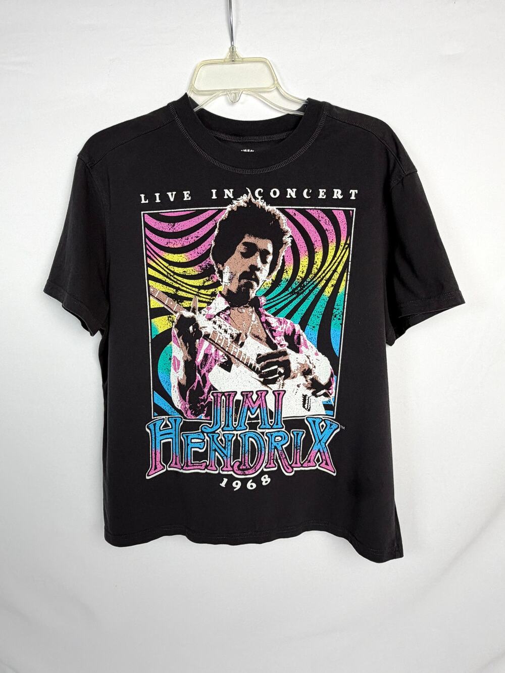 Jimi Hendrix Live In Concert 1968 Graphic Band T Shirt Adult Medium Black Rock